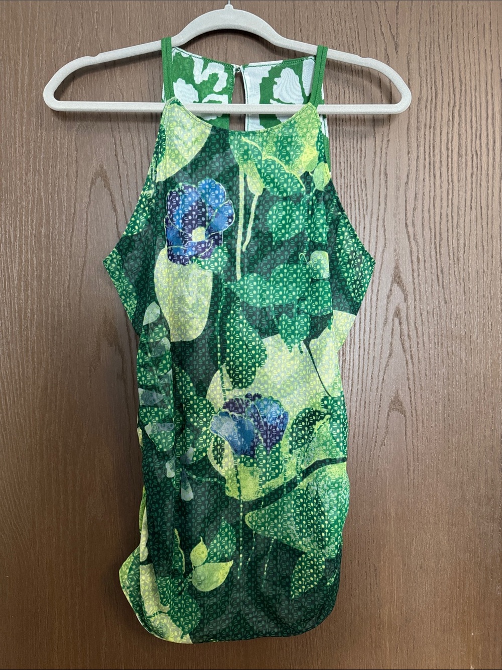WHBM Reversible Green Floral Halter Tank Top